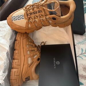 Versace Men's Beige Sneakers with Black Accents